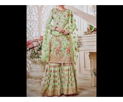 Designer Dress Material Sharara Yellow Color Pakistani Designer Bridal Dresses Collection - Image 4