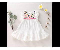 New Summer Baby Girl Skirt Toddler Linen Embroidered Dress Ruffles Sleeves