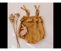 Newborn Baby Girls Jumpsuits Cotton Linen Baby Bodysuit Sleeveless Suspender Toddler