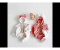 Baby Bodysuit Bow Hooded Fleece Long Sleeves Jumpsuit Newborn Sharpa Romper For Winter