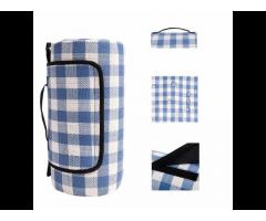 Ready to Ship Outdoor Waterproof Acrylic Fleece Picnic Blanket with Blue Checks - Image 1