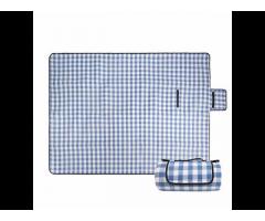 Ready to Ship Outdoor Waterproof Acrylic Fleece Picnic Blanket with Blue Checks - Image 2