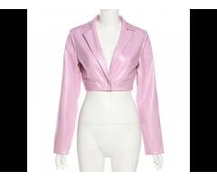2021 Fall Pink PU leather Long Sleeve Women Coats Cropped Women Jackets
