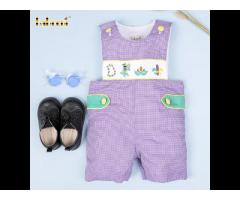 Mardi gras hand smocked shortall for little boys OEM ODM customized hand made embroidery