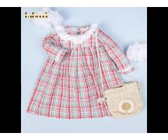 Red plaid girl dress OEM ODM customized hand made embroidery wholesale smocked dresses