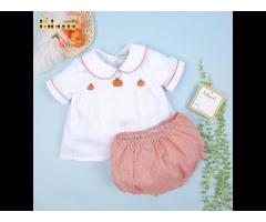 Pumpkin French knot girl set OEM ODM girls clothing sets customized hand made embroidery