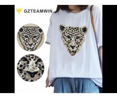 OA 30days T Shirt Women Sweet Patch Sequins 30cm Leopard Embroidery Cloth Patches - Image 1