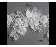 OA 30 days White Pearl Chiffon Flower Embroidered Bead Lace trim Fabric Wedding Dress