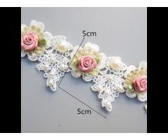 OA 30 Days Custom Embroidered Lace Ribbon Fabric Pearl Rose Flowers Bead Lace