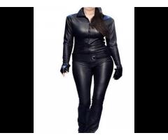 Plain Black Leather Catsuit