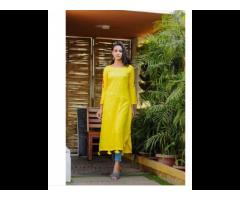 Ladies Rayon Yellow Designer Kurti