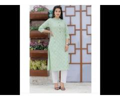 Ladies Front Button Printed Cotton Kurti With Pant