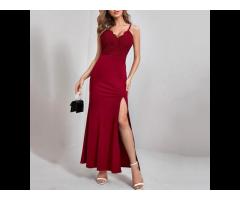 TONGYANG V Neck Slim Fit Party Dress Long Elegant Gown Slit Prom Red Lace Ladies Evening Dresses