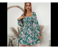 ONGYANG Summer Floral Printed Dresses New Fashion Off Shoulder Puff Sleeve Women Dress Ladies
