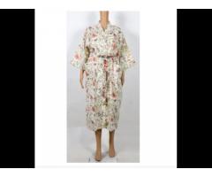 Indian 100% Cotton Kimono Handmade Blossom Print Bath Robe