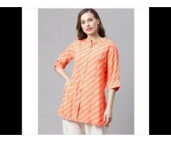 Orange Bandhani Rayon A-line Shirt Style Top