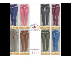 Women Denim Jeans in Colourful Knitting Fabric