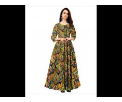 Rayon Jaipuri Printed 3/4 Sleeve Long Dress Gown