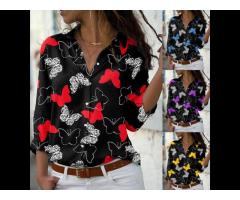 TONGYANG Fashion Women's Butterfly Print Blouse Shirt Spring Summer Casual Long Sleeve