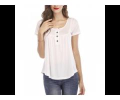 TongYang Women Casual Short Sleeve Loose T-Shirts Solid Color Button Pleated Tunic Tops Female
