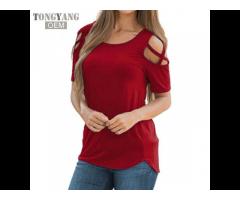 Tongyang Women Summer Short Sleeve Strappy Cold Shoulder T-Shirt Tops t shirt women