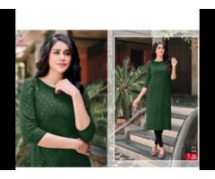 Pure Rayon Chikan Work Kurti With Sequence