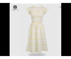 YELLOW FLORAL SHIRRING DRESS FOR WOMEN wholesale women clothing Top