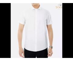 Formal summer men's dress shirts White Modal Short Sleeve Dress Shirt from Vietnam