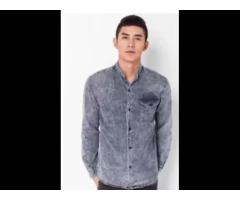Vietnam Garment Factory Denim Men Shirts Cotton Dark Grey Long Sleeves With Pocket