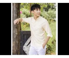 High Quality Matching Family Outfits Linen Mandarin Collar Men Summer Holiday Shirt