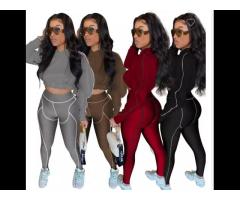 Tight Fitness Pant Set Fall 2 Piece Set Crop Top Solid Tracksuits Sweater Autumn Winter - Image 2