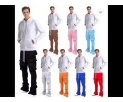 Wholesales Stacked Pants With Pocket Trousers Men's Plain Color Ruched Sweatpants