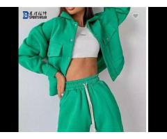 Fashion Solid Color Women Jacket Hoodies Casual Pants Suit - Image 1