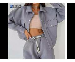 Fashion Solid Color Women Jacket Hoodies Casual Pants Suit - Image 3