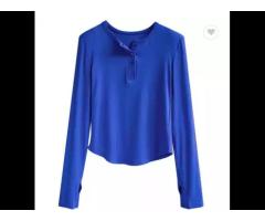 Long sleeve T shirt Women's slim bottom top fashionable klein blue ribbed top - Image 2