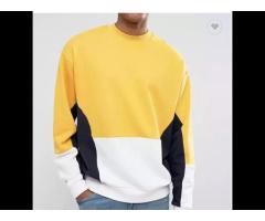 Fashion style round neck drop shoulder contrast color block sweatshirt for men