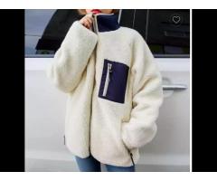 Hot Sale Women Stand Collar Lambswool Jacket Elastic Cuffs Drop Shoulder - Image 3