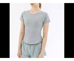 LMY377 Round Collar Mesh Back Patch Women Short Sleeve Yoga Dancing T-shirts - Image 2