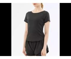 LMY377 Round Collar Mesh Back Patch Women Short Sleeve Yoga Dancing T-shirts - Image 3