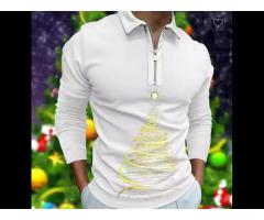Men Casual Soild Zipper Top Turn Down Collar Blouse Long Sleeve polo Shirt Fashion Casual Shirts
