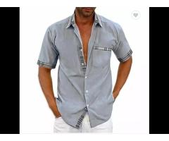 Summer Single Breasted Men Shirt Casual Fashion Breast pocket Solid Color Men