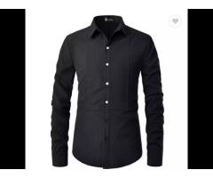 2023 new fashion style men's long-sleeve shirts casual solid color wear - Image 1
