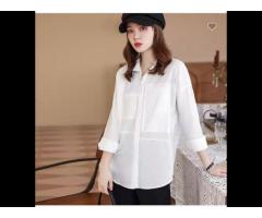 2023 new fashion style solid color long sleeve blouses simple thin cotton shirt is loose