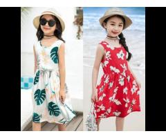 TONGYANG Girls Sleeveless Flower Print Dresses Kids Summer Dress Children Casual Clothes