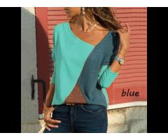 2022 Hot selling women's round-neck t-shirts patchwork contrast round neck oversized t-shirt - Image 1