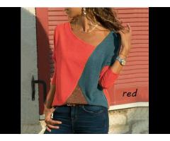 2022 Hot selling women's round-neck t-shirts patchwork contrast round neck oversized t-shirt - Image 2