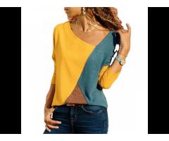 2022 Hot selling women's round-neck t-shirts patchwork contrast round neck oversized t-shirt - Image 4