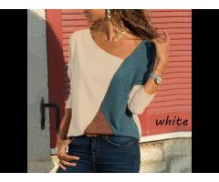 2022 Hot selling women's round-neck t-shirts patchwork contrast round neck oversized t-shirt - Image 5