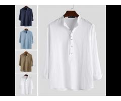 Autumn And Winter Chinese Style Men'S Casual Shirts Solid Color Cotton Linen Long Sleeve Shirts