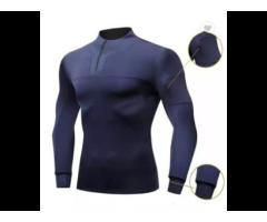 Men Workout Clothes Fitness High Collar Long Sleeve Tshirts Elastic Compression - Image 2